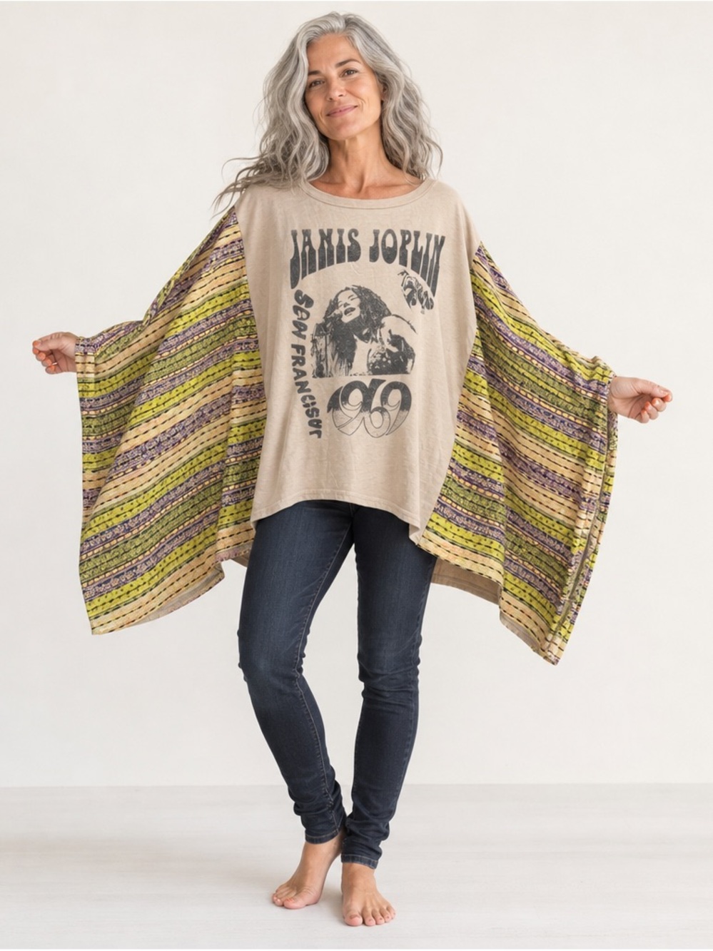 ❌Sold out❌ Blue Velvet Janis Joplin 1969 Kantha Sleeve Poncho Top Oversized S/M